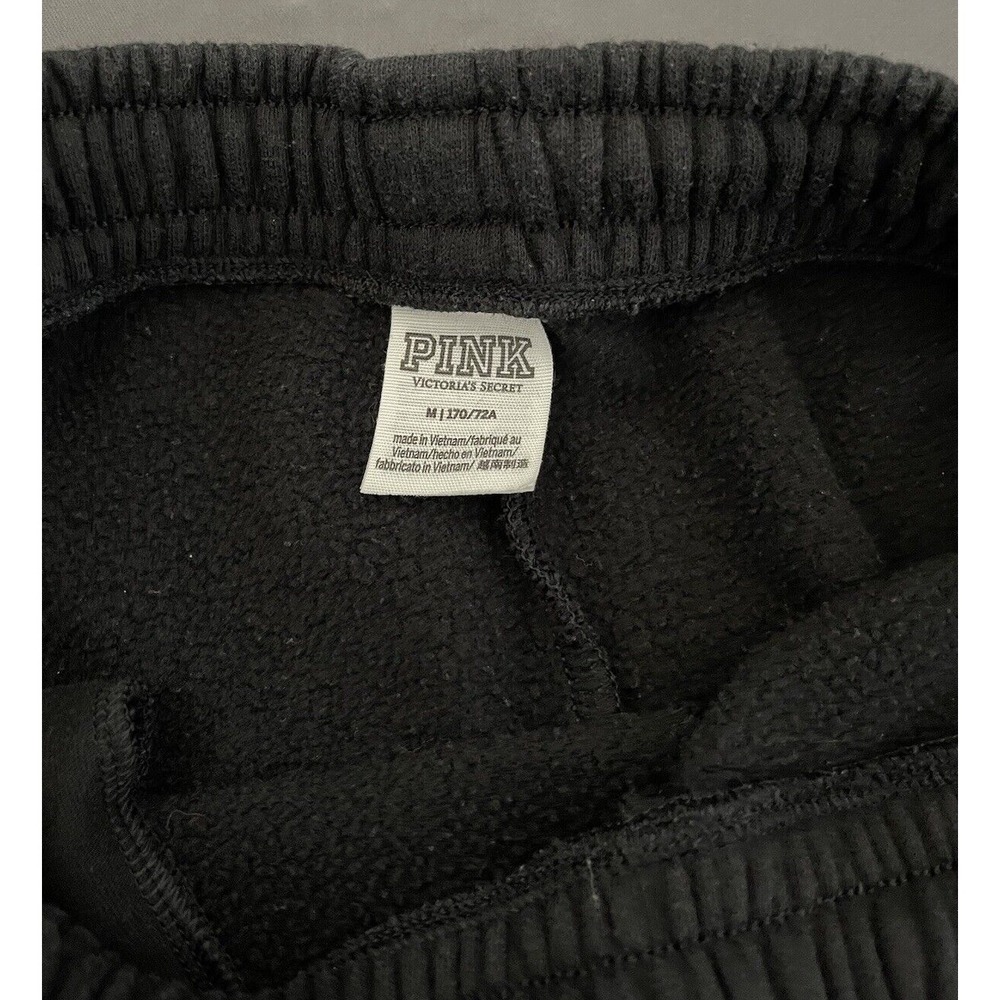 Victorias Secret Pink Sweatpants Womens Size Medium Black Jogger W/Velvet Stipe - Picture 7 of 12